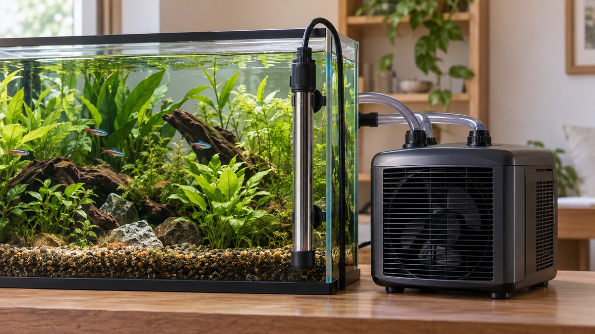 Side-by-side product image of the hygger and DaToo aquarium heaters & chillers hygger options on a clean neutral background, showing their visible size and design differences.