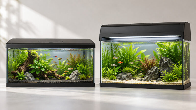 Side-by-side product image of the CUCZUUS and Generic aquarium hoods cuczuus options on a clean neutral background, showing their visible size and design differences.
