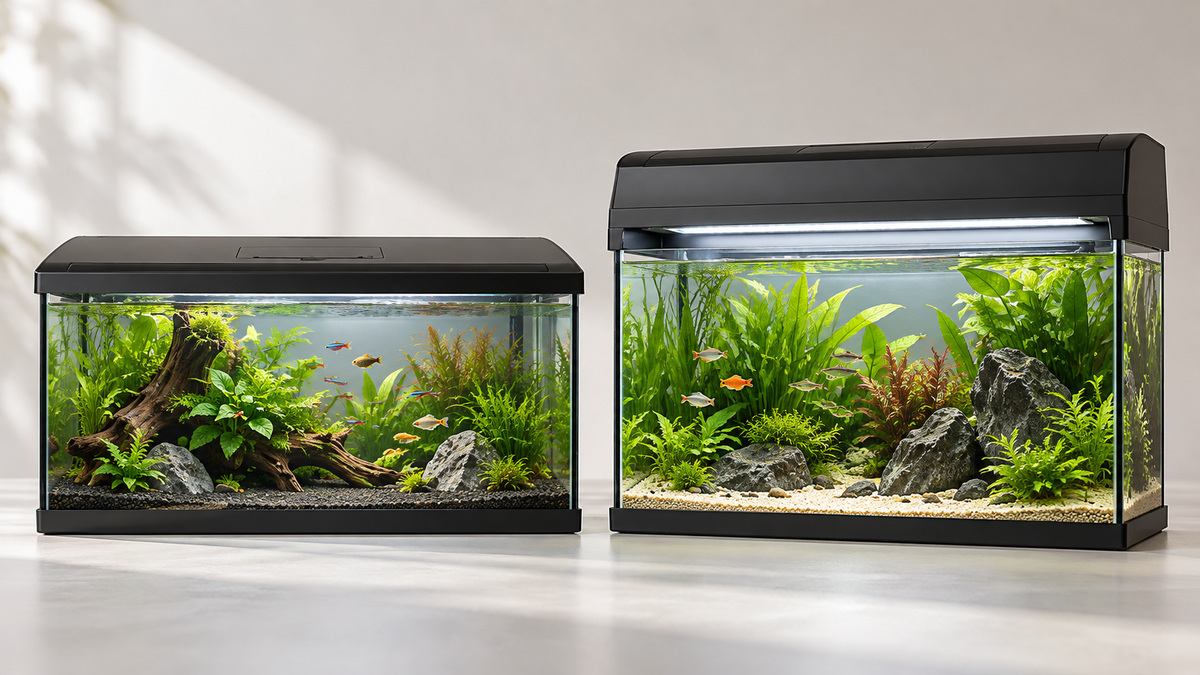 Side-by-side product image of the CUCZUUS and Generic aquarium hoods cuczuus options on a clean neutral background, showing their visible size and design differences.