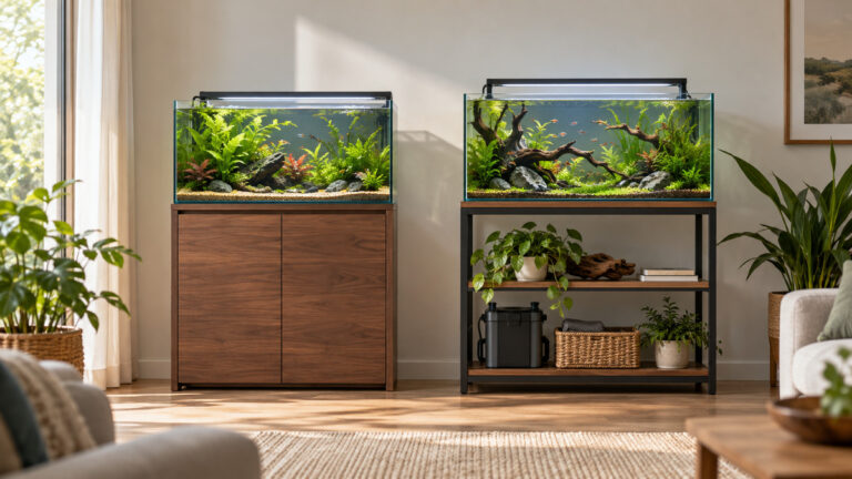 Editorial comparison scene featuring generic aquarium stands mahancris options in natural light.