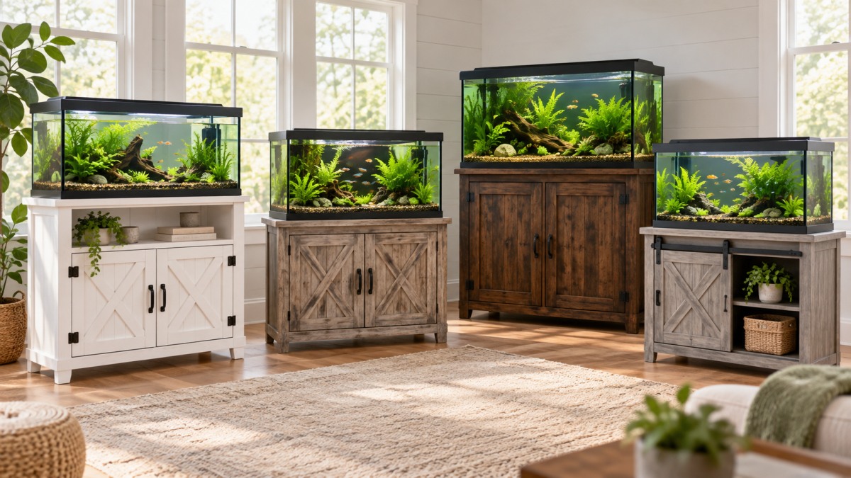 Product-focused comparison scene for hlivelood aquarium stands with the listed options arranged clearly.