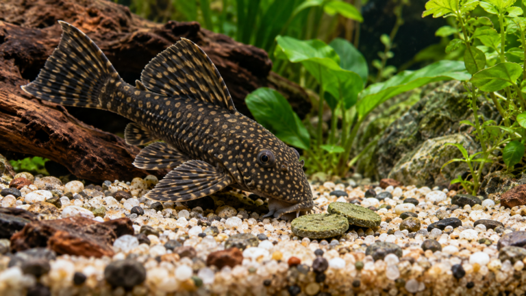 Pleco eating a modest portion of algae wafers